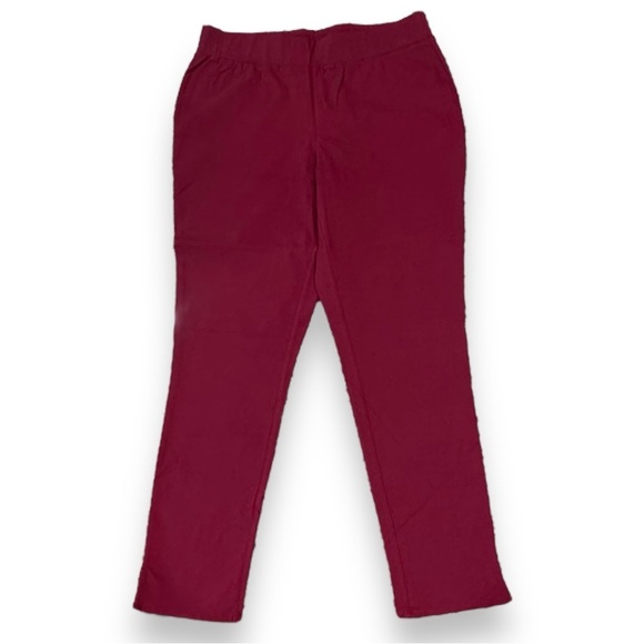 NWOT Denim & Co. Size 12 Burgundy Wine Smooth Waist Ankle Pants - Picture 2 of 6